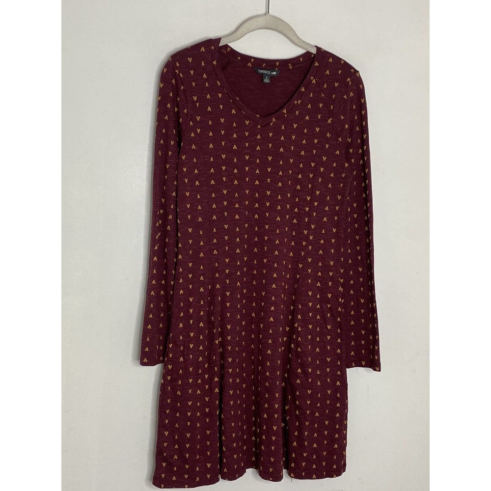TOAD AND CO Burgundy Organic Cotton Long Sleeve Dress with V Pattern Small - Picture 2 of 6